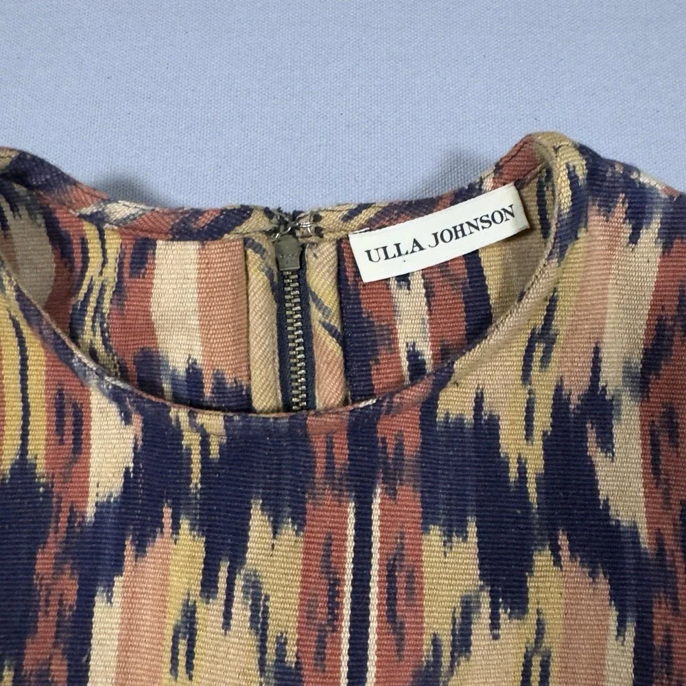 Ulla Johnson Jude Top Size 4 Ikat Print Puff Sleeve Cotton Blouse India